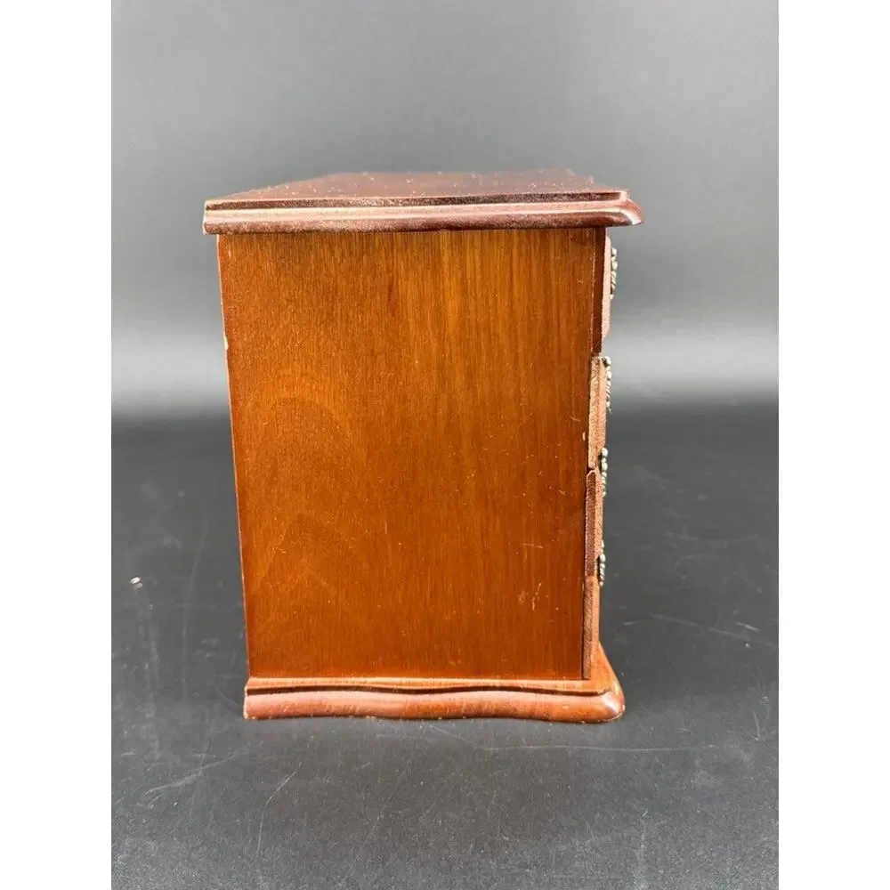 Vintage 1970s Centurion Wooden Musical Jewelry Box 3 Drawer Mirror Organizer